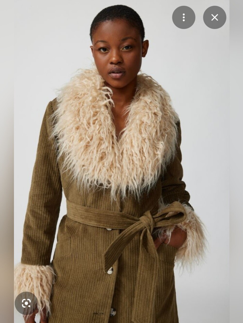Urban Outfitters Tasha Faux Fur Corduroy Longline Penny Lane Coat Green size XS